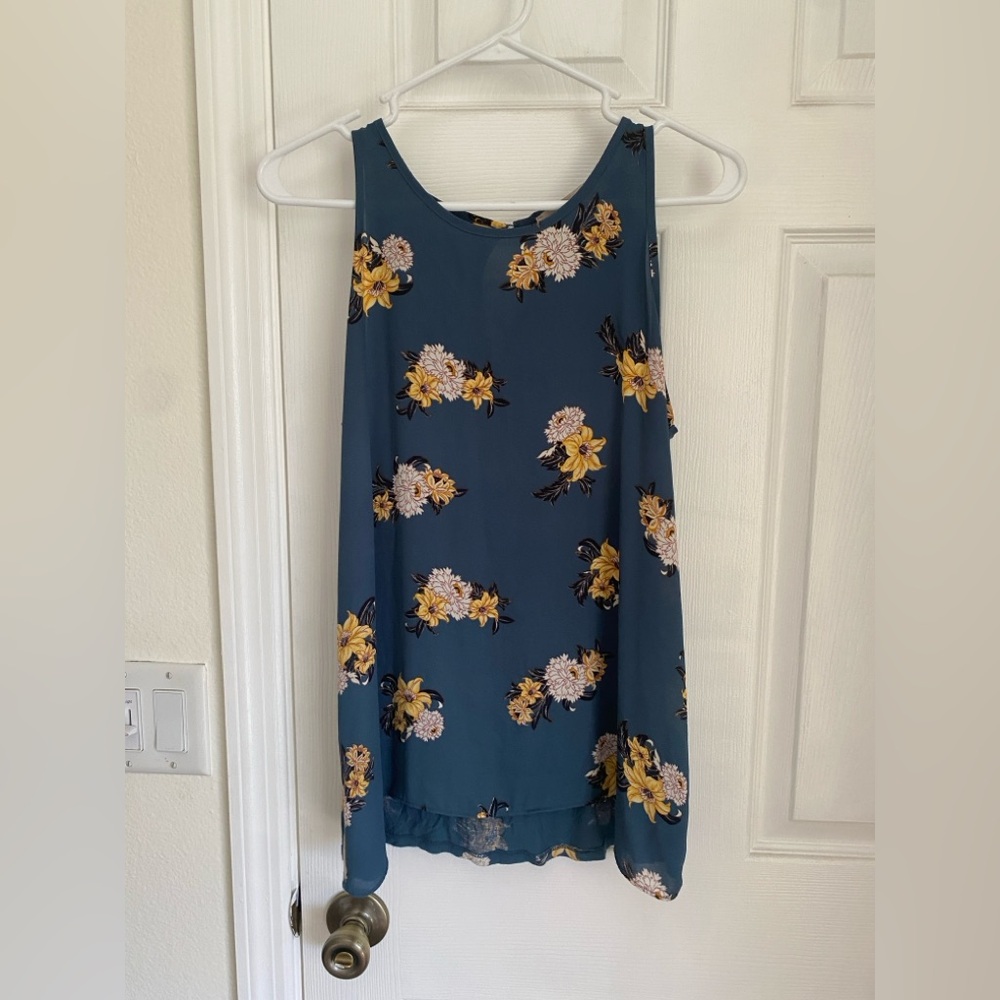 LOFT Blue Floral Tank Top